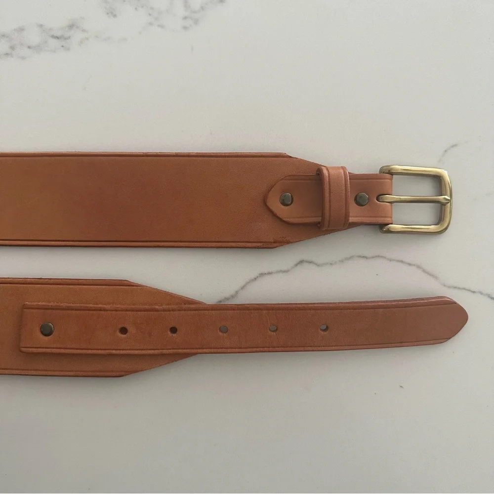 J. Crew Wide Leather Belt with Brass Buckle in Natural Tan Leather Size Small